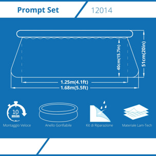 Piscina Fuoriterra Rotonda Gonfiabile Prompt Set Avenli Cm 168x51 Autoportante Azzurra