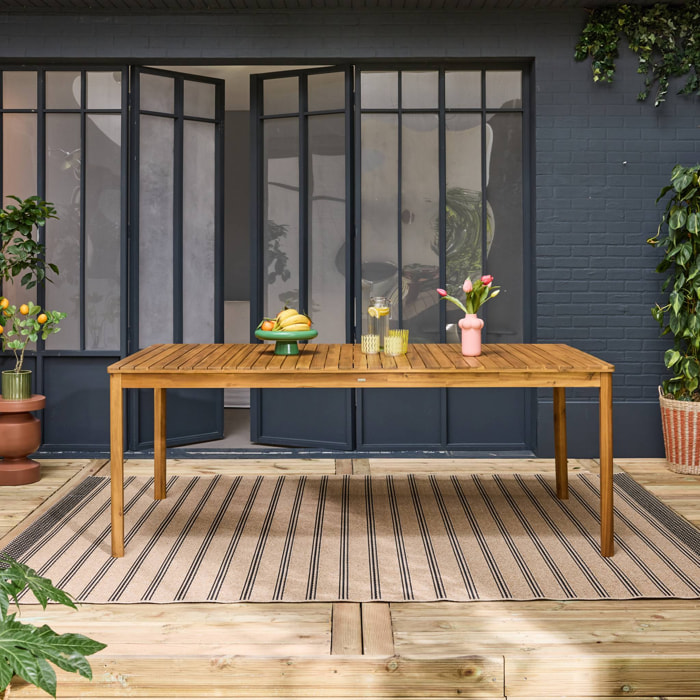 Table de jardin SENORA acacia naturel avec coins arrondis. 10 places. 200 x 100 x 75 cm