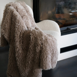 Plaid imitation poils longs 130x170cm 450g/m² - Longwool beige taupe