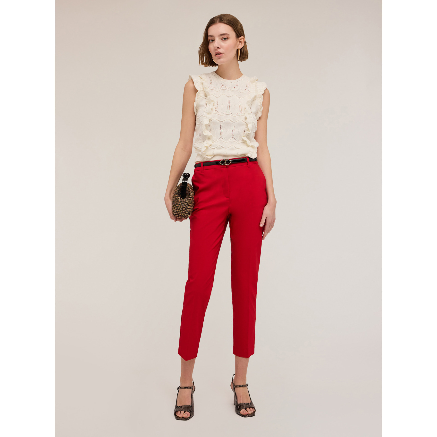 Motivi - Pantalón regular de tejido técnico - Rojo