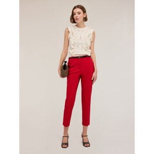 Motivi - Pantalón regular de tejido técnico - Rojo