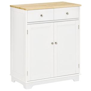 Buffet multi-rangement 2 portes avec étagère réglable 2 tiroirs coulissants MDF plateau bois d'hévéa