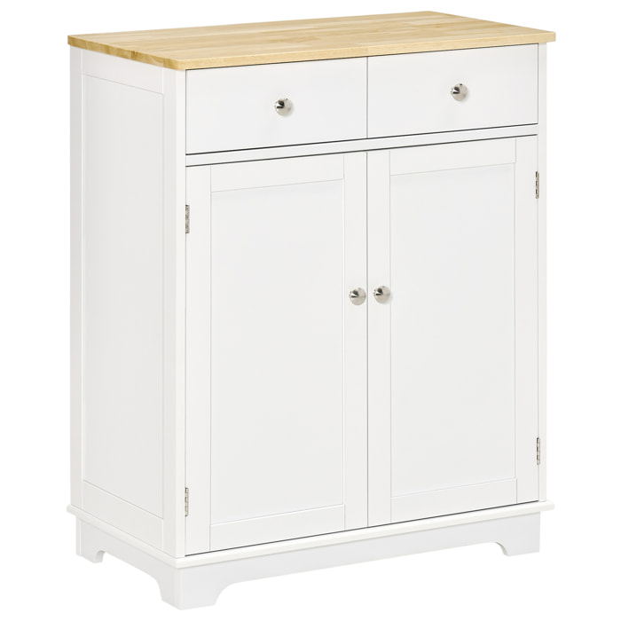 Buffet multi-rangement 2 portes avec étagère réglable 2 tiroirs coulissants MDF plateau bois d'hévéa