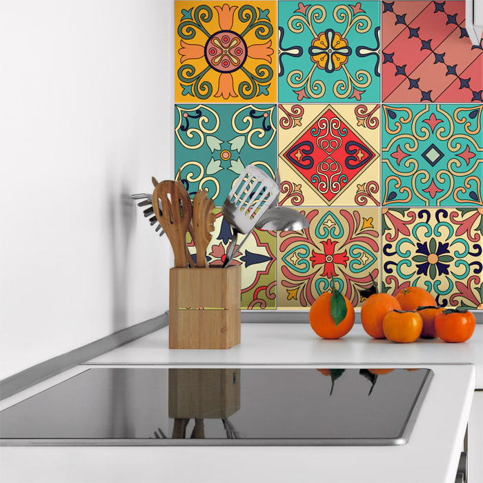 Stickers muraux - Sticker Mural Carrelage adhésif Cuisine Salle de Bain - 9 STICKERS CARRELAGES AZULEJOS MOSAÏQUES ORIENTALES