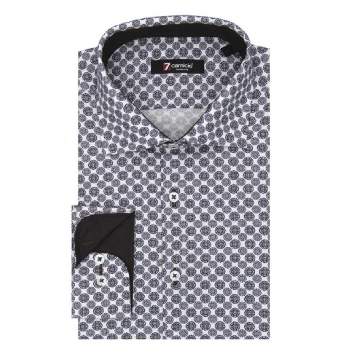 Camicia Uomo 1 Bottone Francese Slim Armaturato Fantasia BIANCO E MARRONE