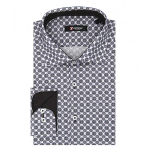 Camicia Uomo 1 Bottone Francese Slim Armaturato Fantasia BIANCO E MARRONE