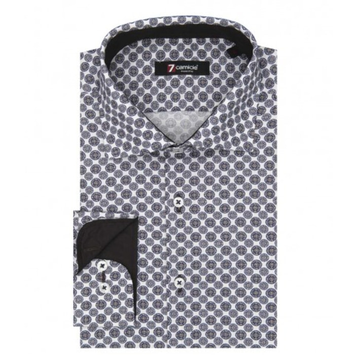 Camicia Uomo 1 Bottone Francese Slim Armaturato Fantasia BIANCO E MARRONE