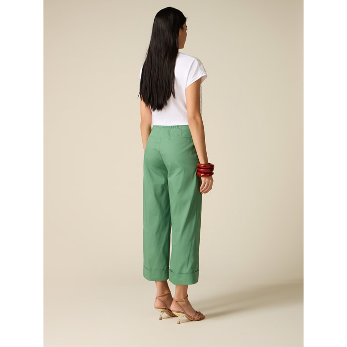 Oltre - Pantaloni cropped misto cotone - Verde