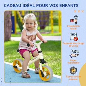 Draisienne enfant selle réglable roues EVA charge max. reco. 25 Kg acier crème