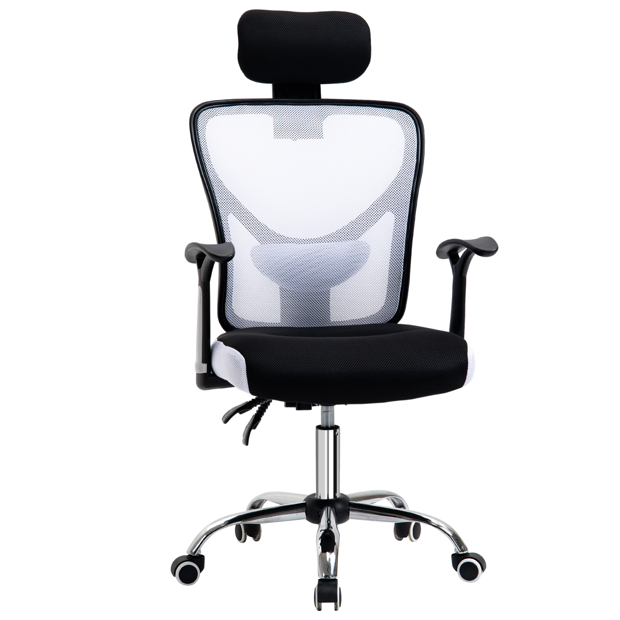 Vinsetto Chaise de bureau manager grand confort réglable dossier inclinable piètement chromé tissu maille polyester blanc noir