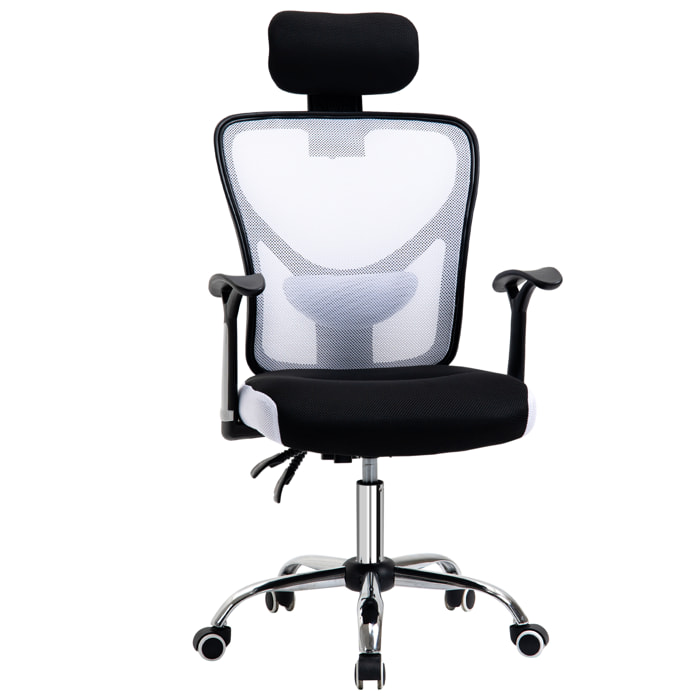 Vinsetto Chaise de bureau manager grand confort réglable dossier inclinable piètement chromé tissu maille polyester blanc noir