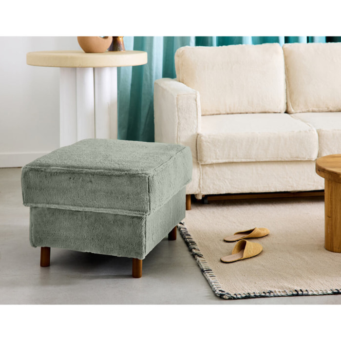 Jake - pouf en fausse fourrure - pieds en bois foncé - Vert