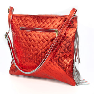 Avise bolso bandolera con flecos mujer. Piel auténtica Gamuza lacada brillante.