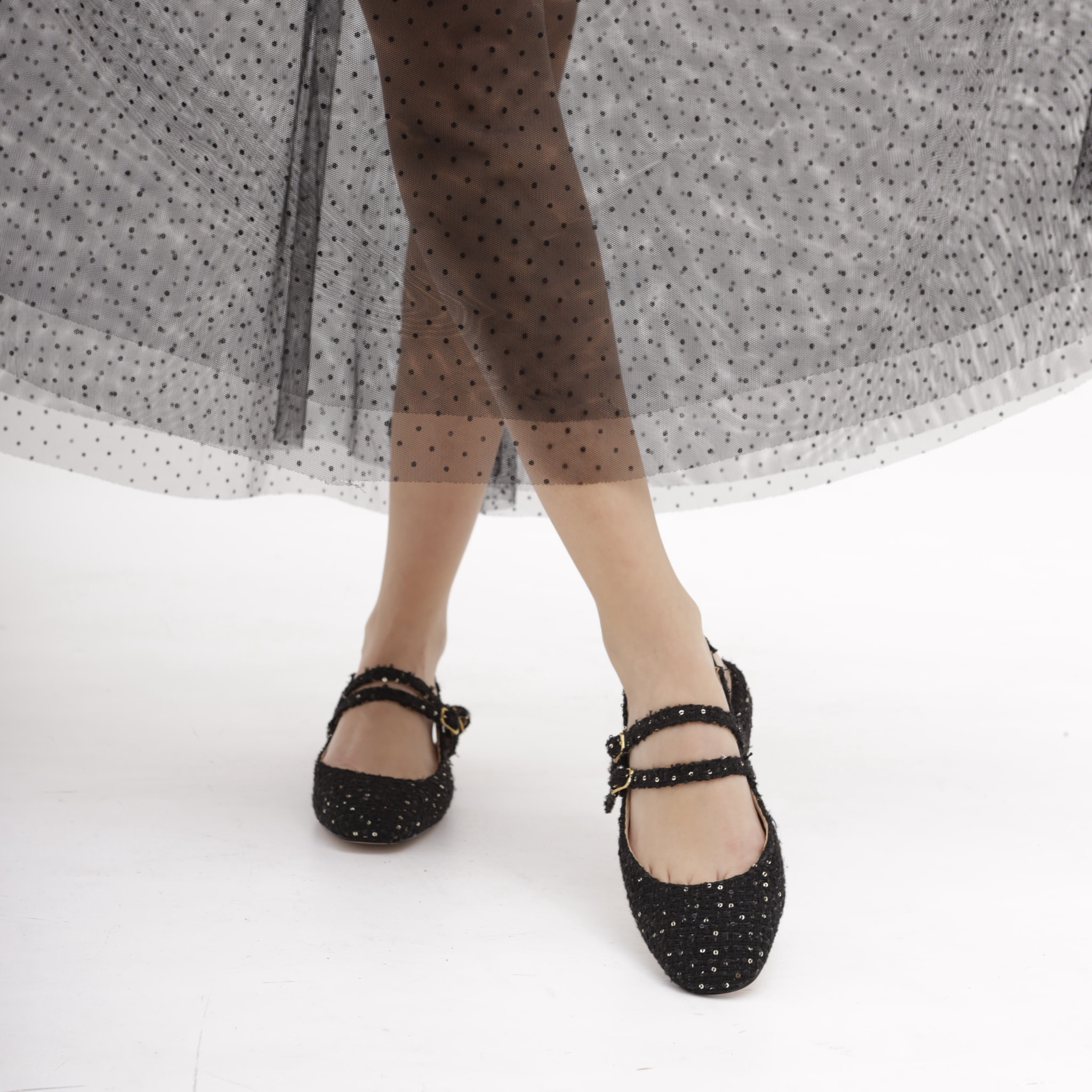 SLINGBACK FLAT TWEED NERO