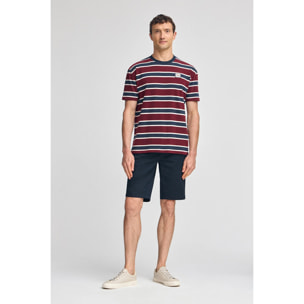 Camiseta granate y azul de rayas con logo engomado Polo Club