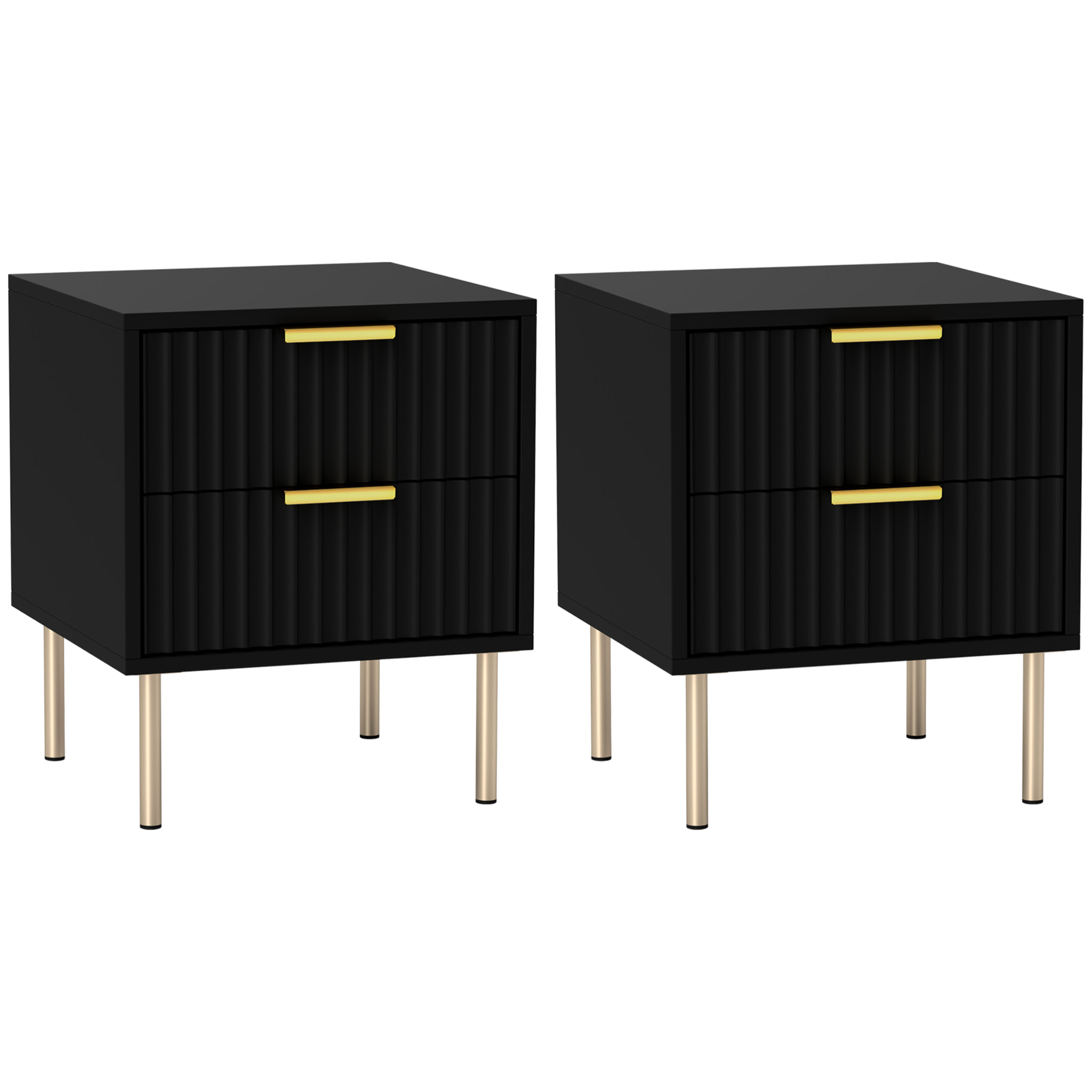 Chevet design contemporain 2 tiroirs effet cannelé coloris champagne doré noir