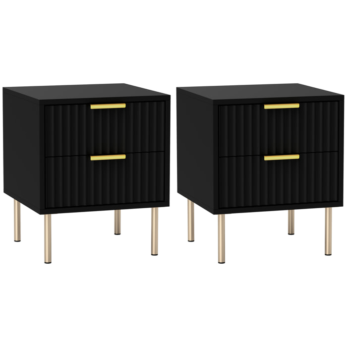 Chevet design contemporain 2 tiroirs effet cannelé coloris champagne doré noir
