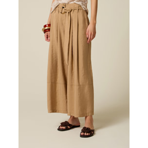 Oltre - Pantalones palazzo cropped mezcla modal - Beige
