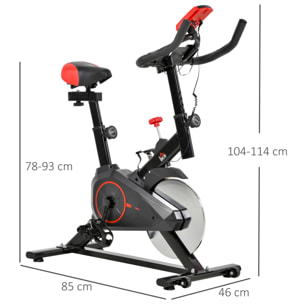 Vélo d'appartement avec écran LCD multifonctions vélo biking cardio training selle et guidon réglables volant inertie 6 Kg acier noir rouge