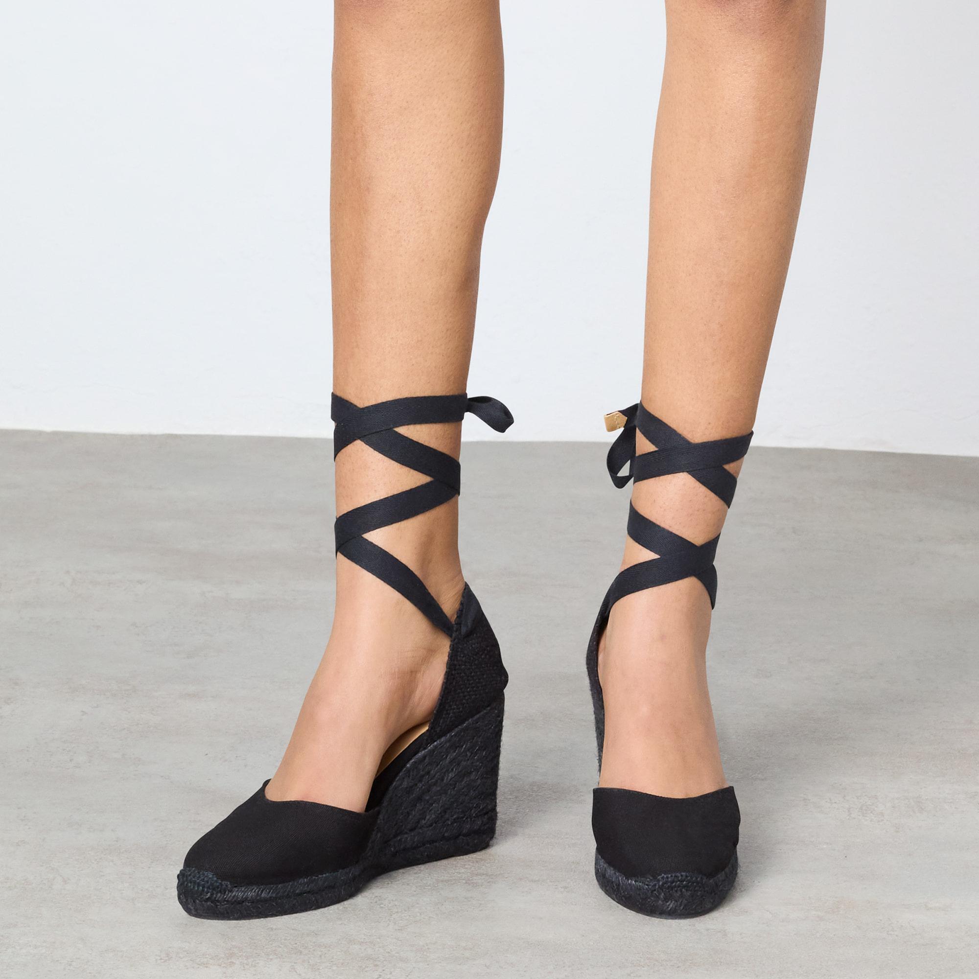 Alpargatas de cuña de mujer Carina en algodón orgánico, cierre mediante lazada