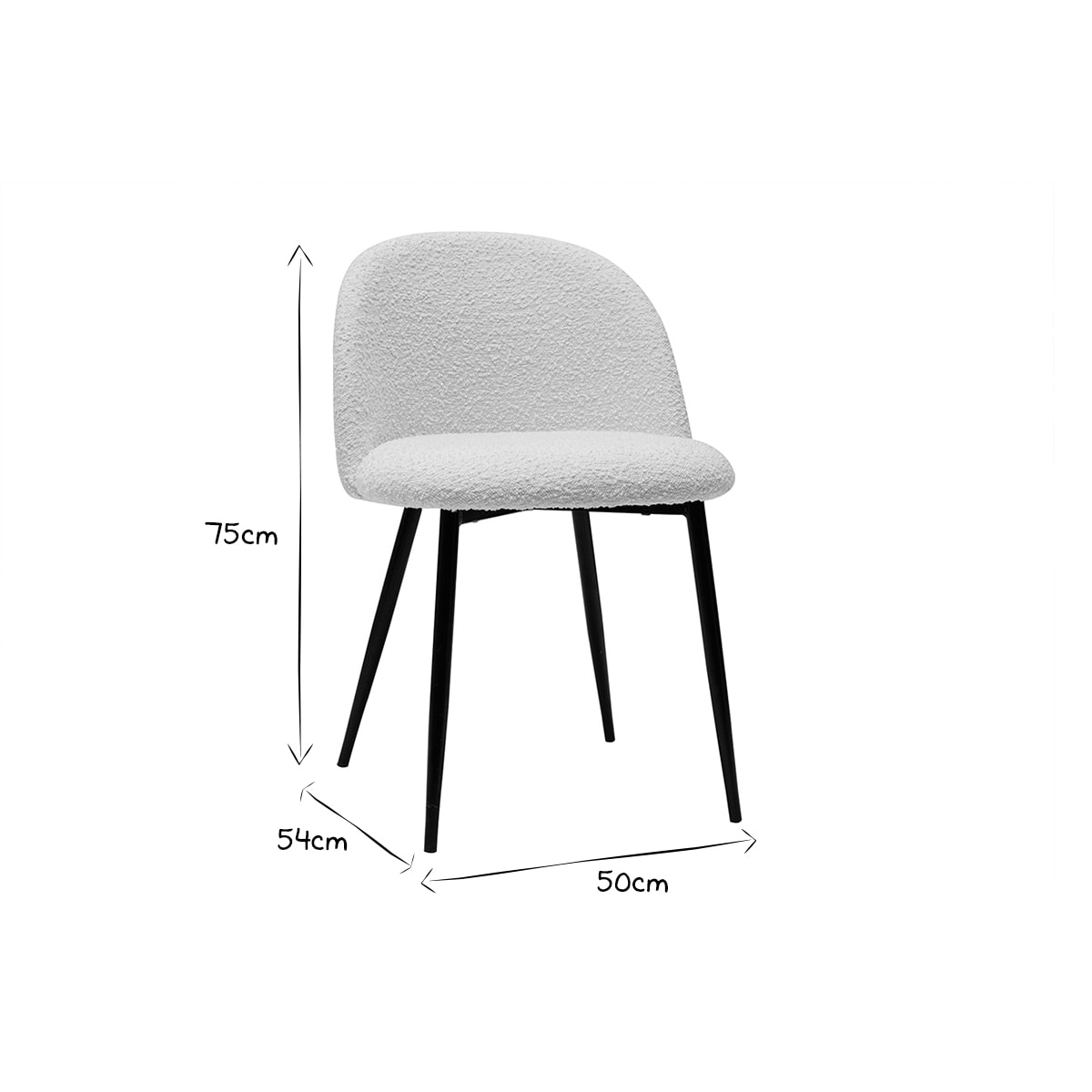 Chaises en tissu effet laine bouclée blanc cassé et métal noir (lot de 2) CELESTE