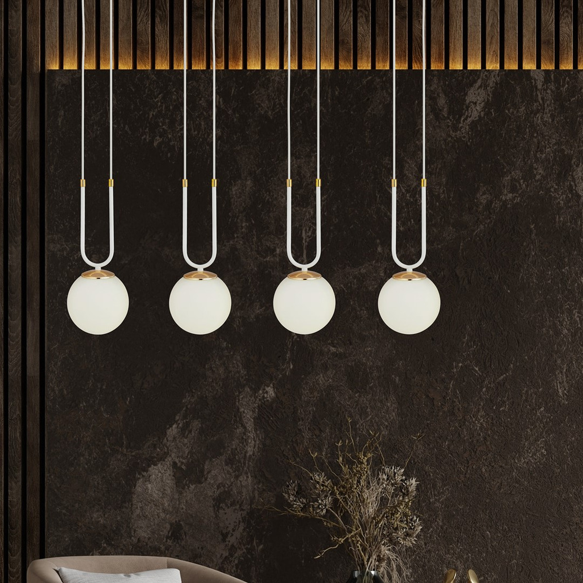 Lampada a sospensione GLAM in acciaio bianco opaco e oro