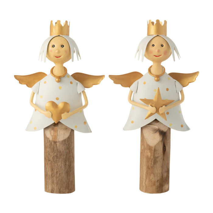 J-Line figurine Ange Etoile Cœur Sur Pied - acier/bois - or/blanc - 2 pcs