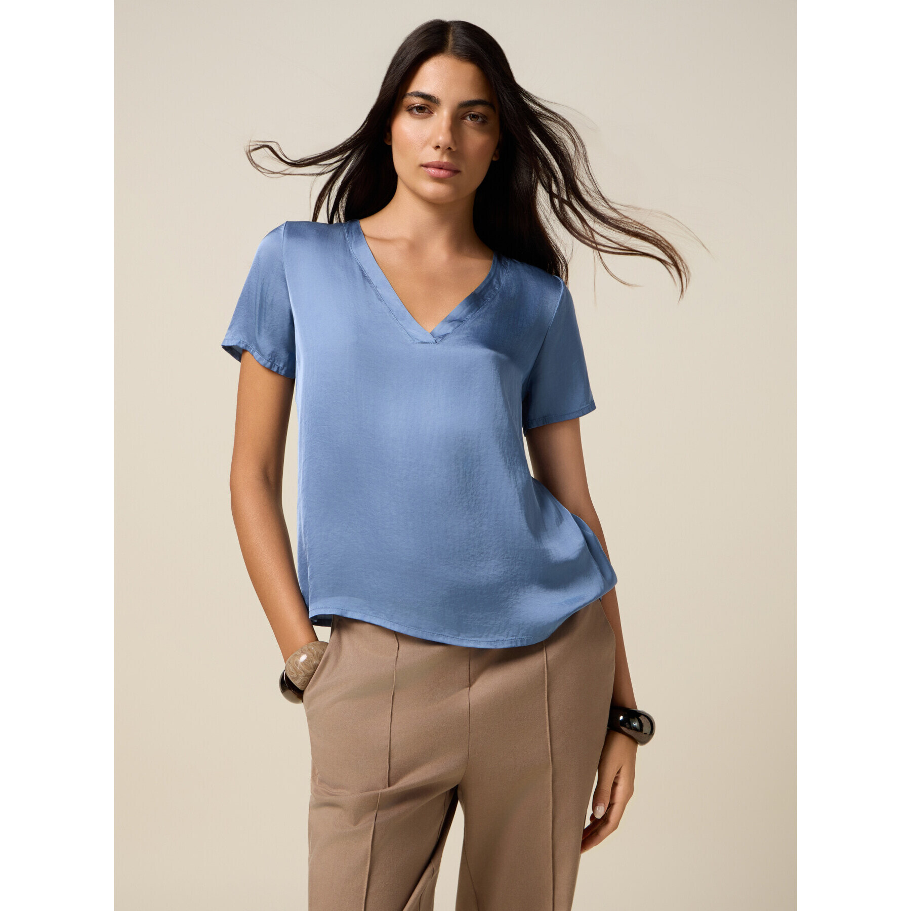 Oltre - Blusa in raso di viscosa - Azzurro