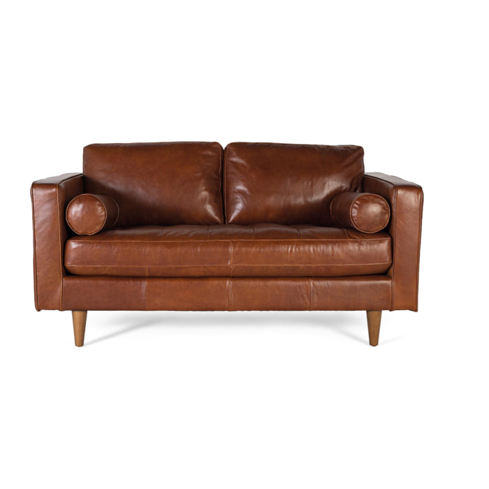 Canapé en cuir naturel, structure en bois 164cm style Mid-century / rétro moderne