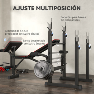 Banco de Musculación Plegable Banco de Pesas con Soportes para Barra Regulables y Respaldo Ajustable para Entrenamiento Completos de Cuerpo en Casa Gimnasio Negro