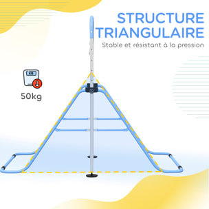 Portique d'anneaux double haubanage hauteur réglable dim. 148L x 105l x 88-128H cm acier bleu