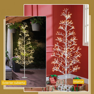 Árbol de Navidad Artificial 180 cm, Lámpara de Árbol con 384 Luces LED Blanco Cálido, Ramas Flexibles, Base de Acero, Decoración Navidad para Interiores y Exteriores, Blanco