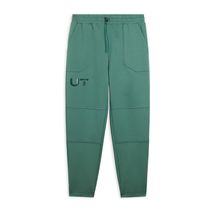 Pantaloni slim in interlock con stampa UT e cuciture