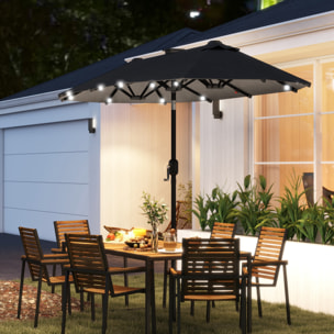 Parasol de jardin double 3 x 1,5 m éclairage solaire polyester gris
