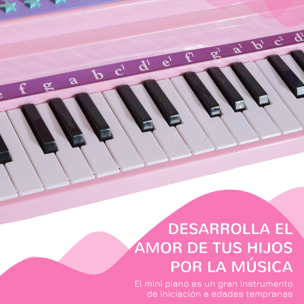 Piano Infantil 37 Teclas Teclado Electrónico Piano con Micrófono y Taburete Rosa