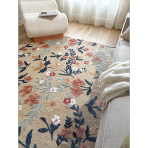 GARDEN - Tapis d'intérieur / extérieur à motif floral beige, rouge, blanc, bleu