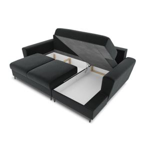 Canapé d'angle droit convertible avec coffre de rangement "Kyoto" 4 places en velours gris foncé