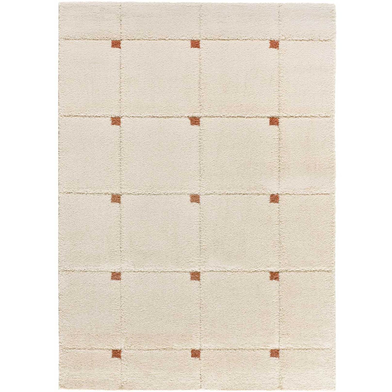 BRENDA Alfombra shaggy geométrica con relieve blanco y motivos caldera, varias medidas disponibles