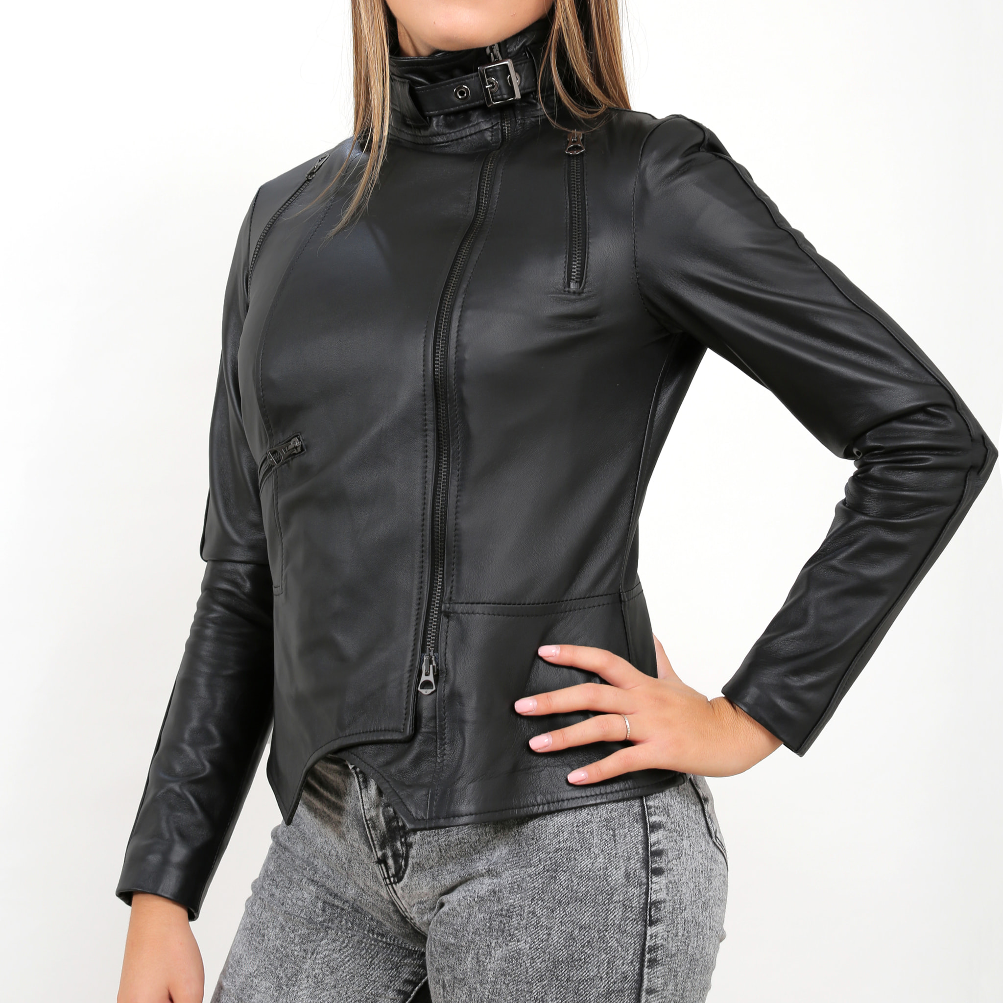 Giubbino in vera pelle di vitello Nero-Slim Fit