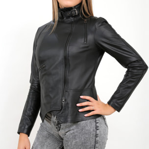 Giubbino in vera pelle di vitello Nero-Slim Fit