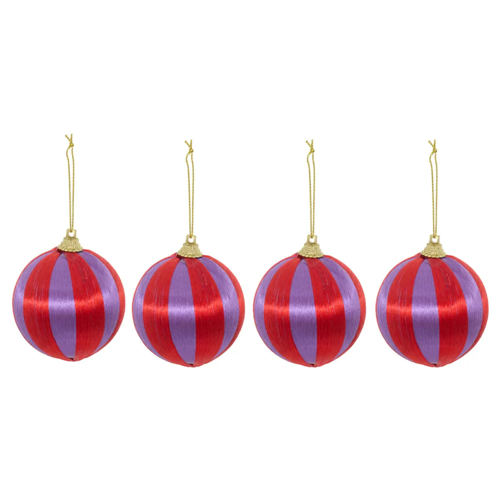Lot de 4 boules de Noël fils violet et rouge D. 60 mm