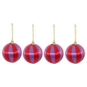 Lot de 4 boules de Noël fils violet et rouge D. 60 mm