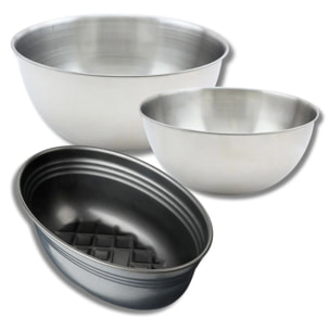 Lot avec 1 moule à pain 26 cm, 1 spatule Zenker et 2 bols à mixer en inox Fackelmann