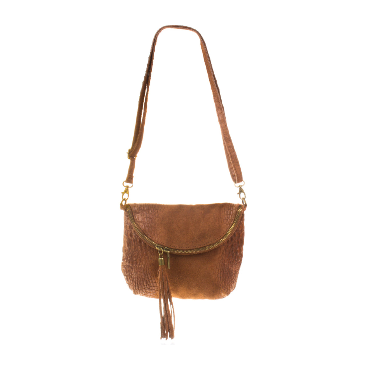 Cenerente Bolso bandolera Mujer.Piel auténtica Gamuza Grabado Cocodrilo