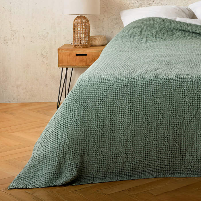 Plaid ou couvre lit 100%  coton nid d’abeille - Vert