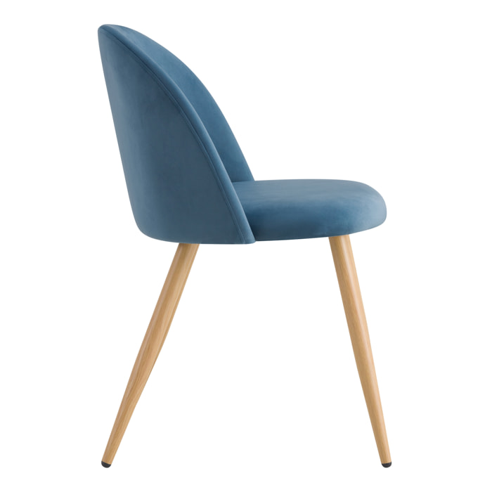 Lot de 2 chaises en velours bleu et pieds en métal - Cozy