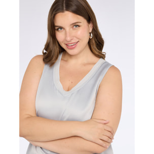 Fiorella Rubino - Top bimaterico con scollo a V - Grigio