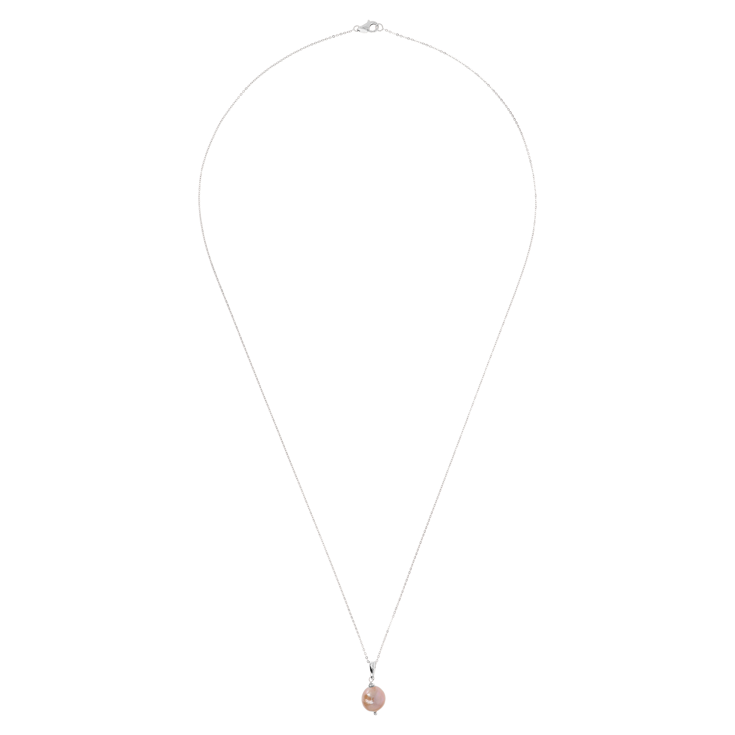 Collana Lunga Catena Brillantina e Pendente in Perle Ming d'Acqua Dolce Rosa Ø 12/13 mm in Argento 925 placcato Oro bianco 18Kt