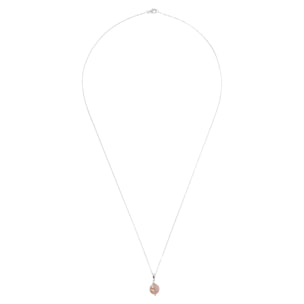 Collana Lunga Catena Brillantina e Pendente in Perle Ming d'Acqua Dolce Rosa Ø 12/13 mm in Argento 925 placcato Oro bianco 18Kt