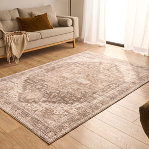 OTTOMAN - Tapis à poils courts doux à motif vintage beige